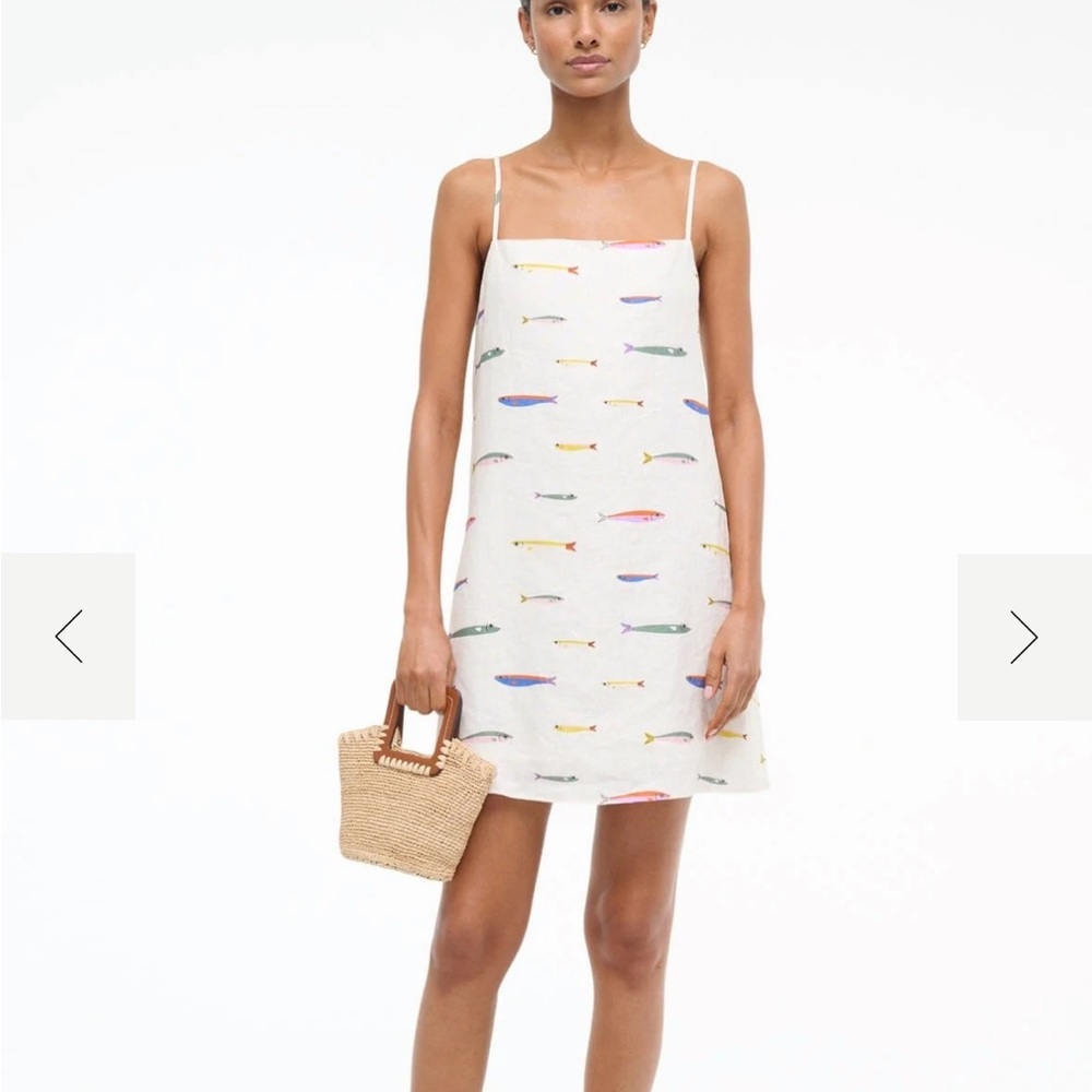 Staud LAURA LINEN MINI DRESS POP SARDINES IVORY size Small Fish Dress